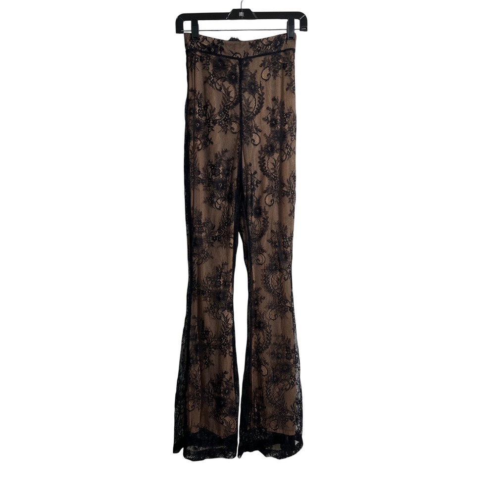 HOUSE OF CB Ivy Black Lace High Waist Flare Trouser Pants Nude Illusion - Picture 3 of 10
